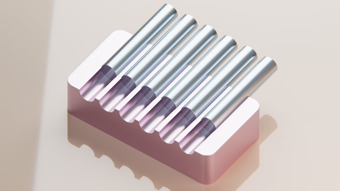 Abstract 3D Render of Metallic Rods in Pink Holder