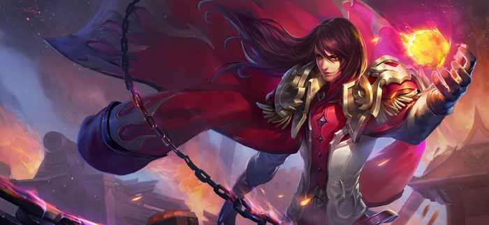 Fantasy art of a man with long hair and a red cape