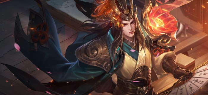 Fantasy man with ornate armor and fiery hair