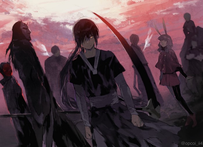 Characters from Tower of God in a red sky