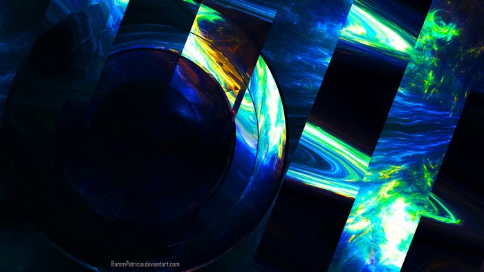Abstract digital art with blue and green swirls