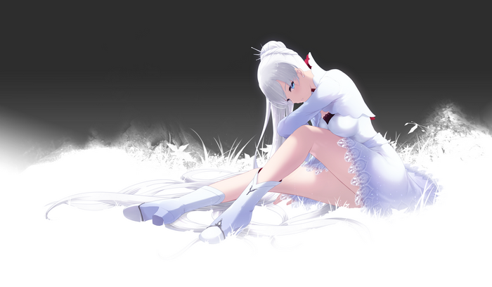 Weiss Schnee from RWBY sitting in a field