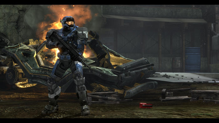 Carter-A259 from Halo Reach with burning Warthog