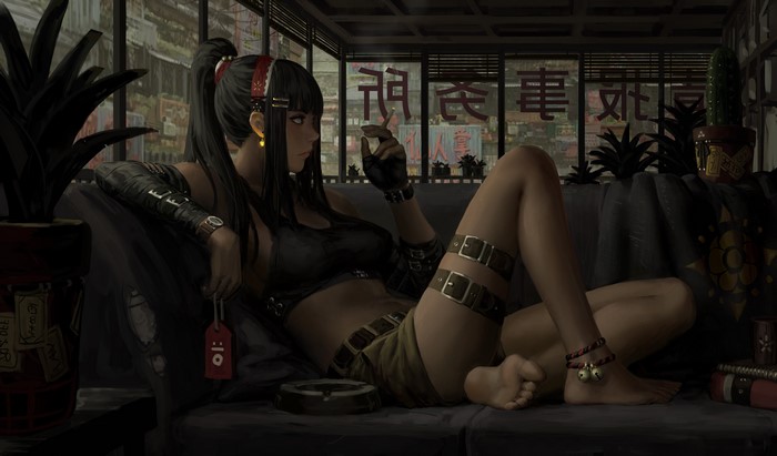 Woman with cigarette and talisman by GUWEIZ