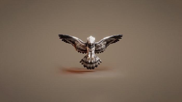 A 3D rendered eagle with wings spread