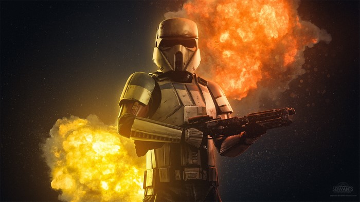 Imperial Stormtrooper from Star Wars with explosions