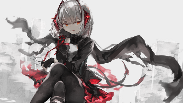 Anime girl with gray hair and red accents