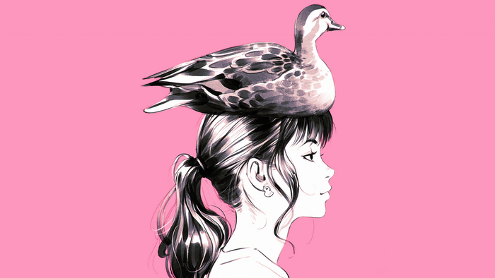 Girl with a duck on her head by Ilya Kuvshinov