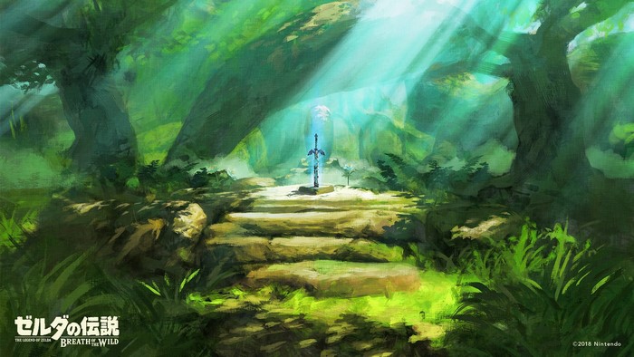 The Master Sword in a Forest from The Legend of Zelda: Breath of the Wild