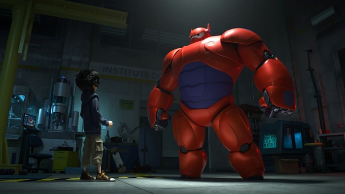 Baymax and Hiro Hamada from Big Hero 6 in a lab