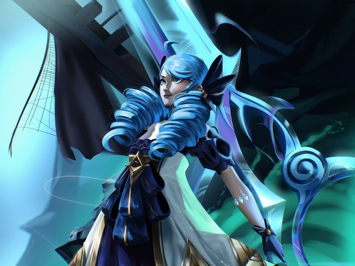 Gwen from League of Legends with blue hair