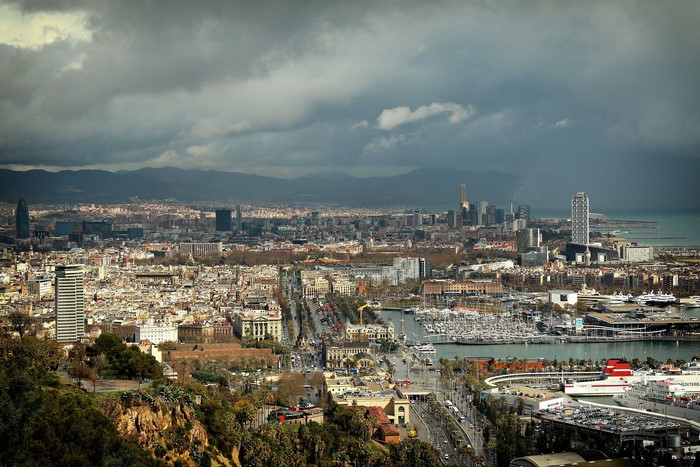 Barcelona cityscape with harbor and Mediterranean Sea