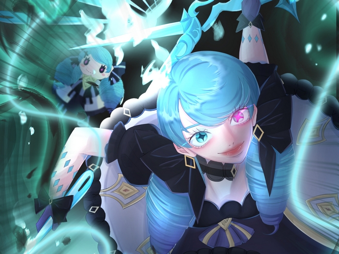 Gwen from League of Legends with a doll