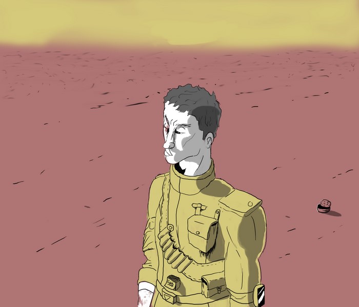 Soldier in a desolate field