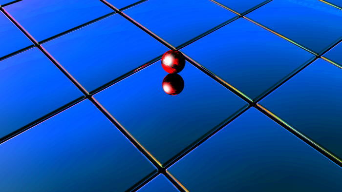 Red sphere on a blue grid