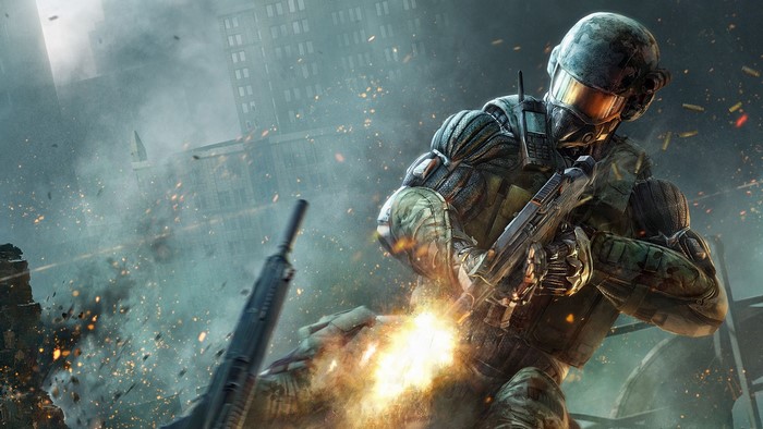 Soldier with assault rifle in Crysis 2