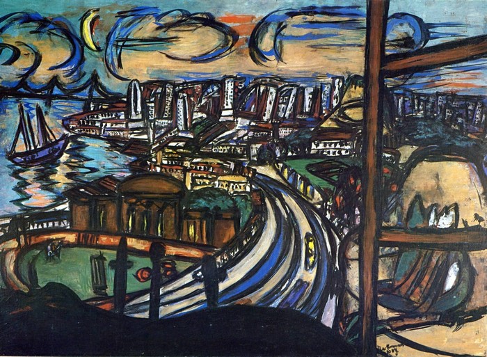 Cityscape with Harbor and Sailboat by Max Beckmann