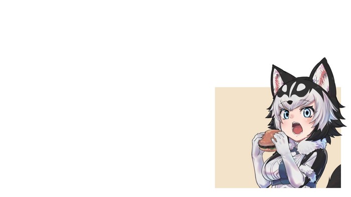 Anime girl with dog ears eating a burger