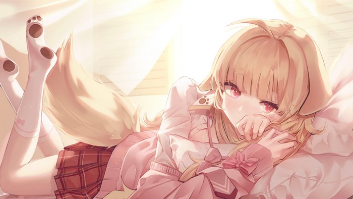 Anime girl with blonde hair and dog ears