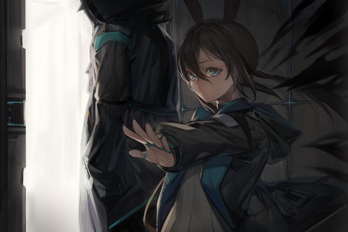 Amiya from Arknights with black wings