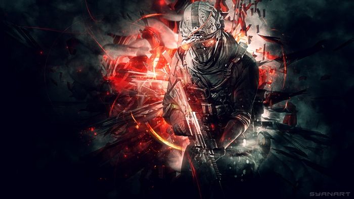 Tom Clancy's Ghost Recon Soldier with Red Explosions
