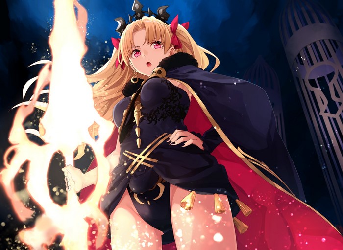 Ereshkigal from Fate/Grand Order holding a flaming sword