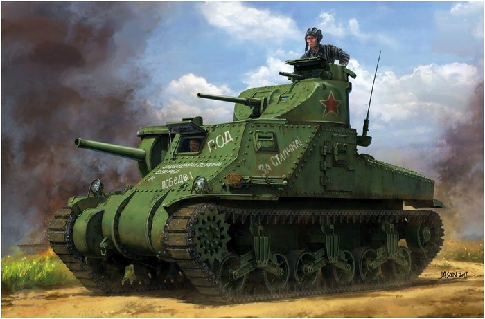 Soviet M3 Lee tank with crew in WWII