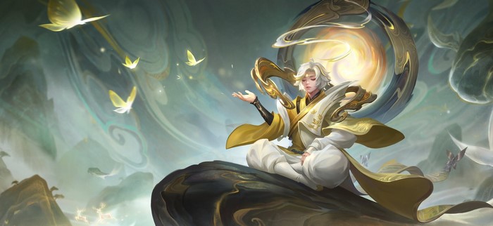 Anime character meditating with butterflies