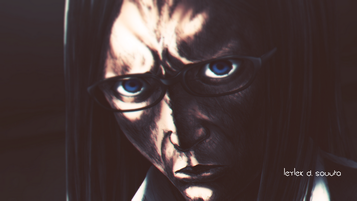 Close-up of a woman with blue eyes and glasses from Prison School