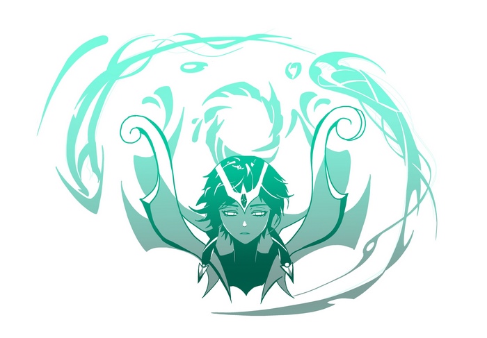 Karma League of Legends character with teal energy