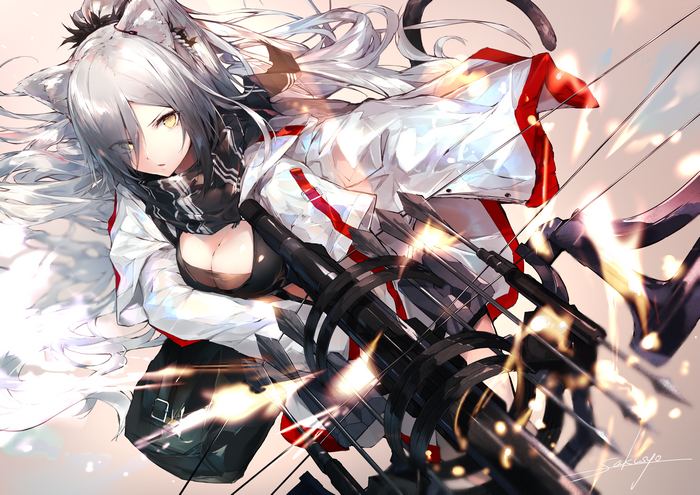 Schwarz from Arknights with crossbows