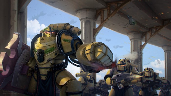 Warhammer 40,000 Imperial Fists Space Marines in battle