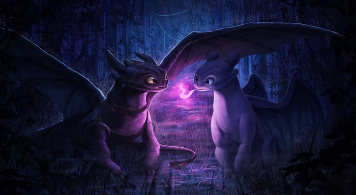 Toothless and Light Fury from How to Train Your Dragon