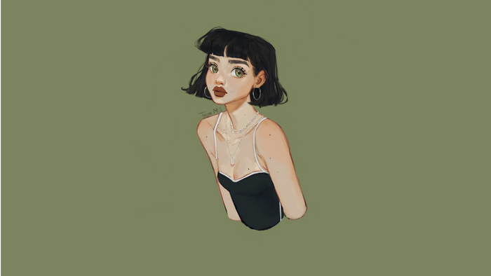 Illustration of a woman with short black hair