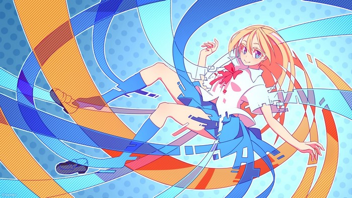Anime girl in school uniform with abstract background
