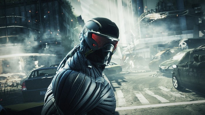 Crysis 2 Nanosuit soldier in a destroyed city