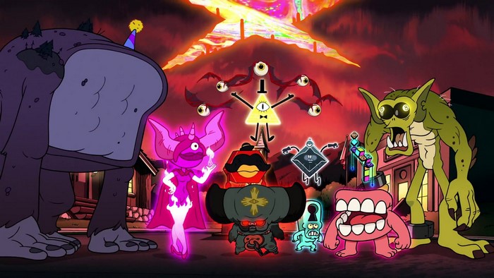 Gravity Falls characters in a chaotic scene