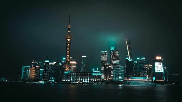 Shanghai Skyline with Oriental Pearl Tower at Night
