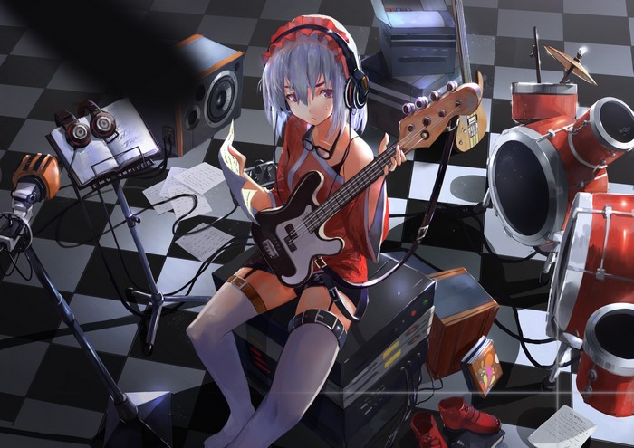 Chaika from Hitsugi no Chaika playing bass guitar