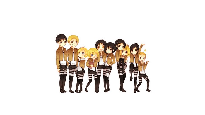 Attack on Titan characters in chibi style