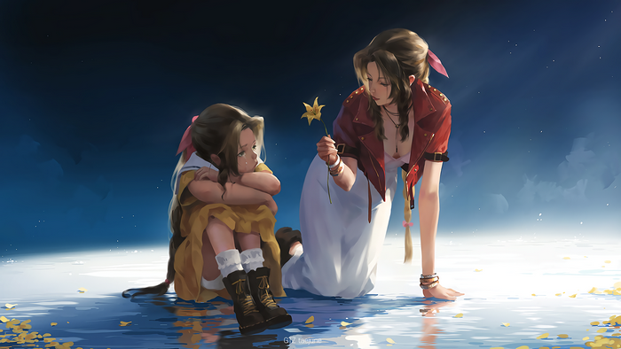 Aerith Gainsborough from Final Fantasy with younger self