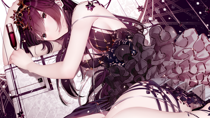 Anime girl with crown and drink