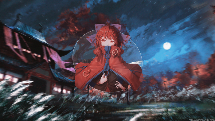 Anime girl in red coat with zipper