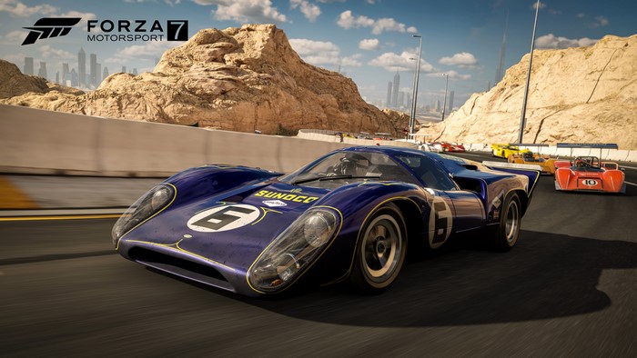 Forza Motorsport 7 racing with purple sports car