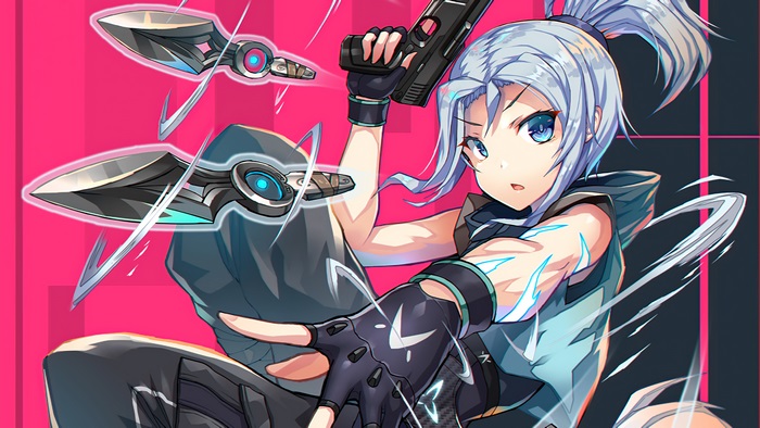 Jett from Valorant with knives and gun