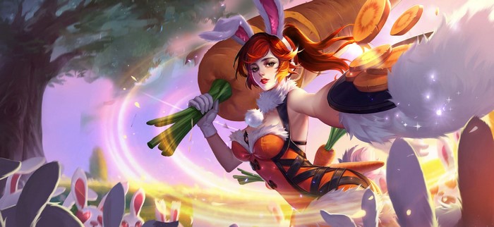 Anime girl with bunny ears holding a giant carrot