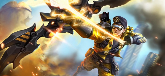 Man in yellow uniform with bow and arrow