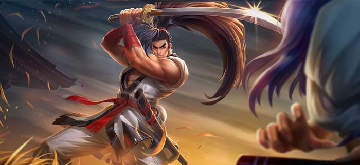 Samurai warrior with sword in battle