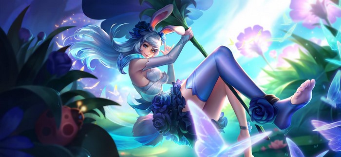 Anime girl with blue hair and bunny ears