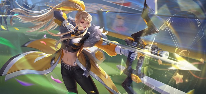 Anime Archer with Blonde Ponytail Aiming Bow